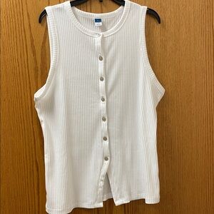 Old Navy White Ribbed Button-Up Top